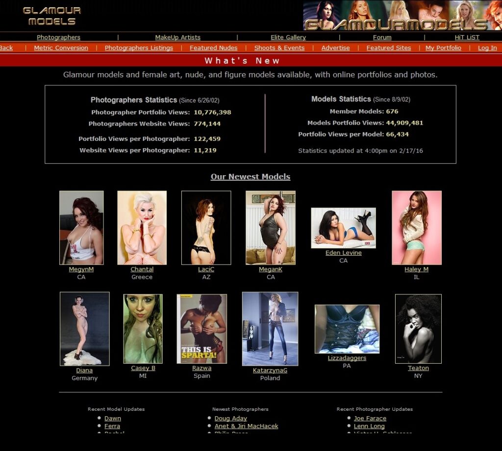 Glamour Models Homepage Screenshot